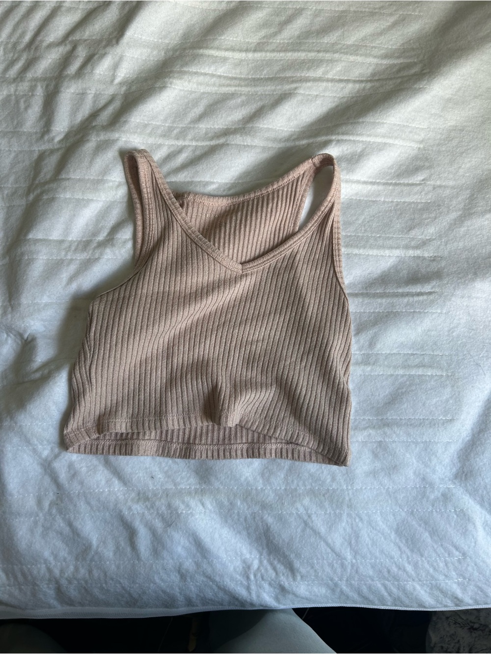 American Eagle Outfitters Ribbed V-Neck Crop Tank - Taupe